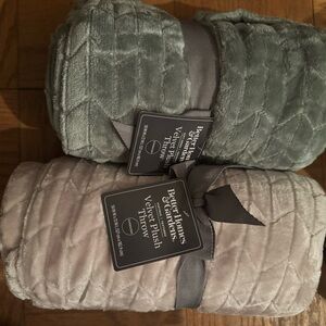 Better Homes And Gardens Velvet Plush Throw Blanket Set - Sage and Taupe